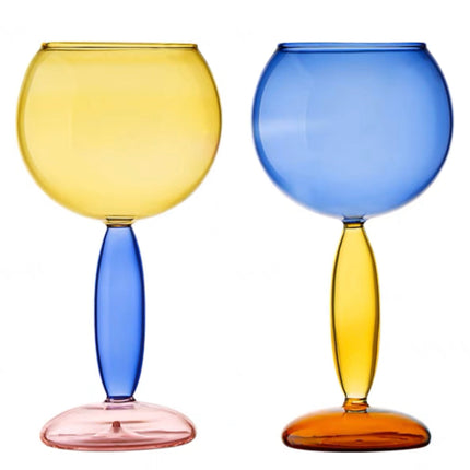 Set Of 2 Pcs Handblown Colored Burgundy / Bordeaux Wine Glasses