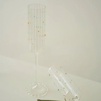 Handblown Rainbow Sprinkles Champagne Flutes Set of 2 Pcs - Whimsical