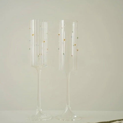 Handblown Rainbow Sprinkles Champagne Flutes Set of 2 Pcs - Whimsical