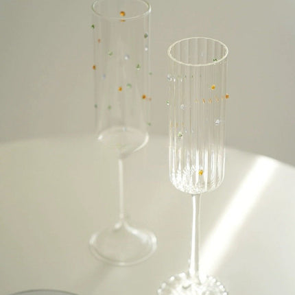 Handblown Rainbow Sprinkles Champagne Flutes Set of 2 Pcs - Whimsical