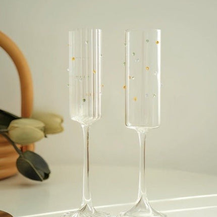 Handblown Rainbow Sprinkles Champagne Flutes Set of 2 Pcs - Whimsical