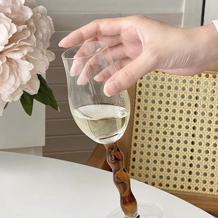 Handblown Retro Wavy Rose Wine Glasses Set of 4 Pcs ( $14.9 Each )