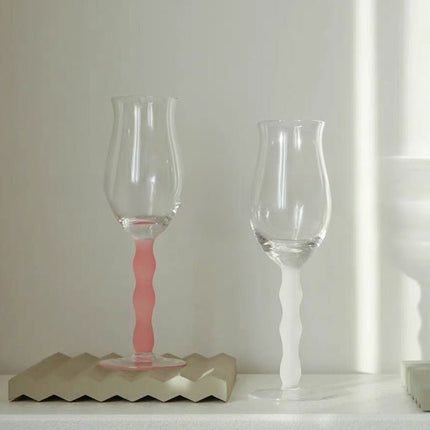 Handblown Retro Wavy Rose Wine Glasses Set of 4 Pcs ( $14.9 Each )