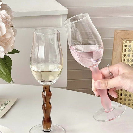 Handblown Retro Wavy Rose Wine Glasses Set of 4 Pcs ( $14.9 Each )