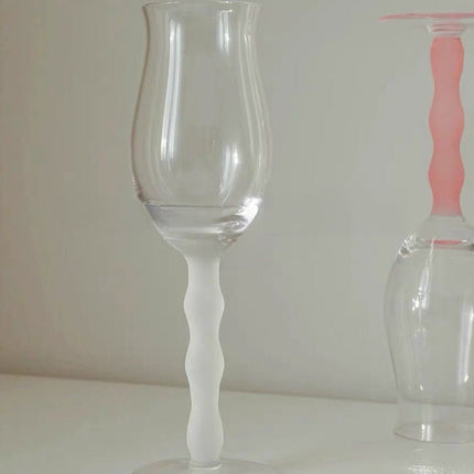 Handblown Retro Wavy Rose Wine Glasses Set of 4 Pcs ( $14.9 Each )