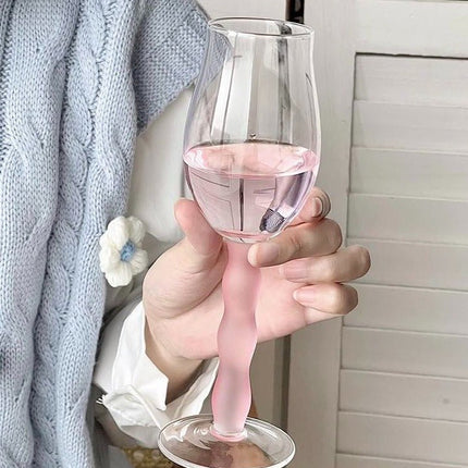 Handblown Retro Wavy Rose Wine Glasses Set of 4 Pcs ( $14.9 Each )