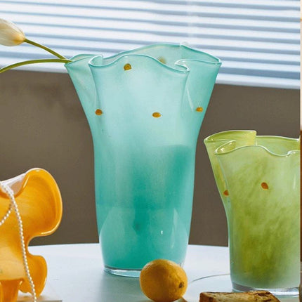 Handblown Wavy Whimsical Glass Vase - Eclectic Table Setting Centrepie