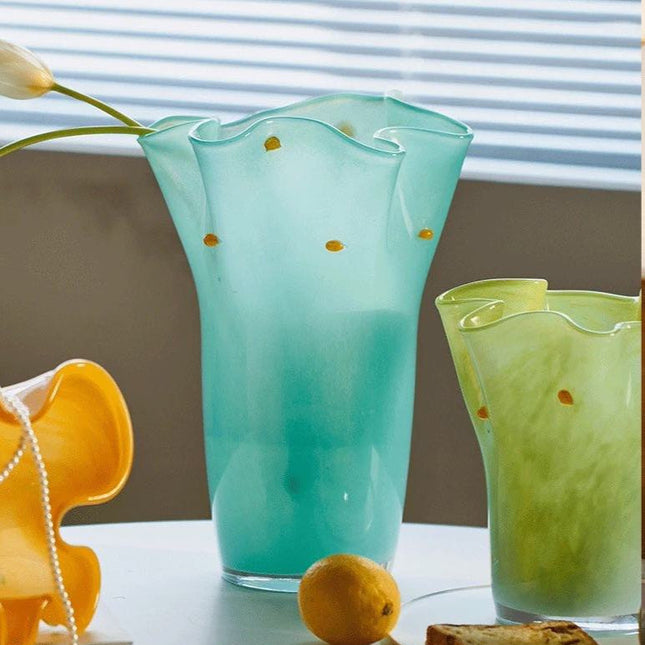 Handblown Wavy Whimsical Glass Vase - Eclectic Table Setting Centrepie