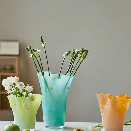 Handblown Wavy Whimsical Glass Vase - Eclectic Table Setting Centrepie