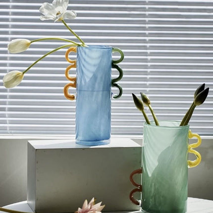 Handblown Whimsical Cylinder Vase - Eclectic Table Setting Centrepiece