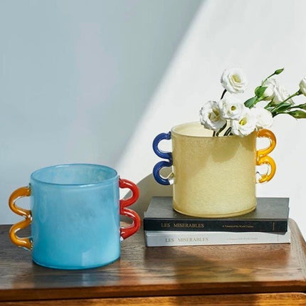 Handblown Whimsical Cylinder Vase - Eclectic Table Setting Centrepiece