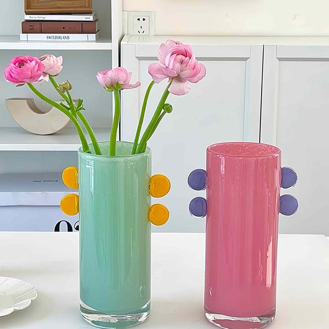 Handblown Whimsical Cylinder Vase - Eclectic Table Setting Centrepiece