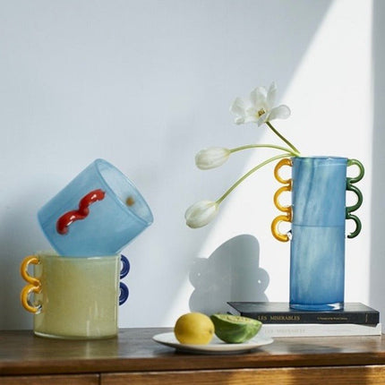 Handblown Whimsical Cylinder Vase - Eclectic Table Setting Centrepiece