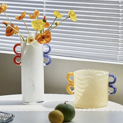 Handblown Whimsical Cylinder Vase - Eclectic Table Setting Centrepiece