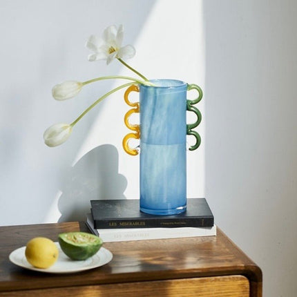 Handblown Whimsical Cylinder Vase - Eclectic Table Setting Centrepiece