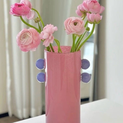 Handblown Whimsical Cylinder Vase - Eclectic Table Setting Centrepiece