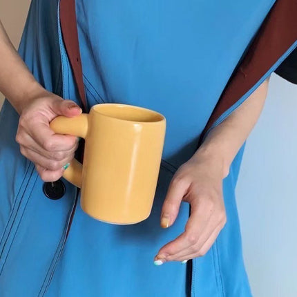 Handcrafted Ceramic Chubby Mugs with Big Twisted Handle - Unique