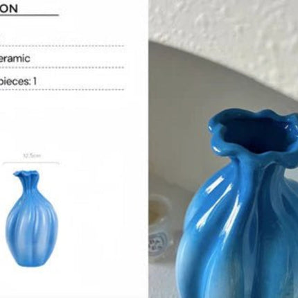 Handcrafted French Style Gradient Blue Ceramic Vase - Unique Flower Ve