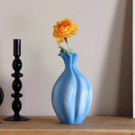 Handcrafted French Style Gradient Blue Ceramic Vase - Unique Flower Ve