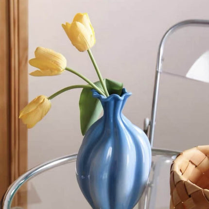 Handcrafted French Style Gradient Blue Ceramic Vase - Unique Flower Ve