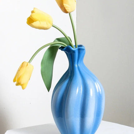 Handcrafted French Style Gradient Blue Ceramic Vase - Unique Flower Ve