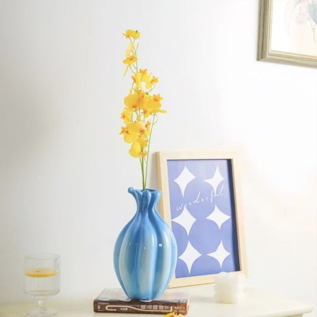 Handcrafted French Style Gradient Blue Ceramic Vase - Unique Flower Ve