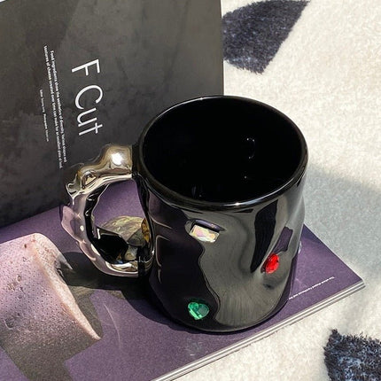Handmade Ceramic Gemstone Couple Coffee Mugs with Wavy Handle