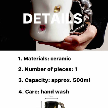 Handmade Ceramic Gemstone Couple Coffee Mugs with Wavy Handle