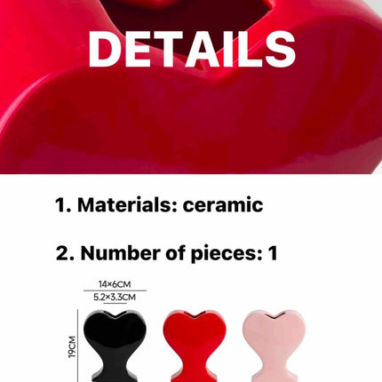 Handmade Ceramic Whimsical Eclectic Retro Heart-Shaped Flower Vase - D
