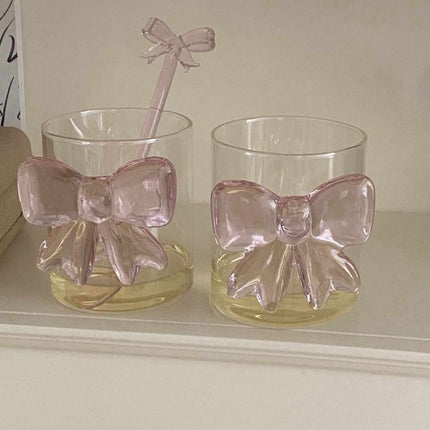 Handmade Cute Whimsical Bowknot Cup Set of 2 Pcs, Tumbler Glass
