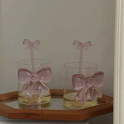 Handmade Cute Whimsical Bowknot Cup Set of 2 Pcs, Tumbler Glass
