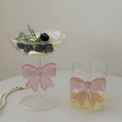 Handmade Cute Whimsical Bowknot Cup Set of 2 Pcs, Tumbler Glass