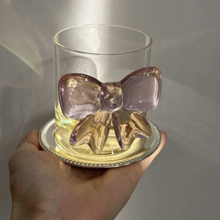 Handmade Cute Whimsical Bowknot Cup Set of 2 Pcs, Tumbler Glass
