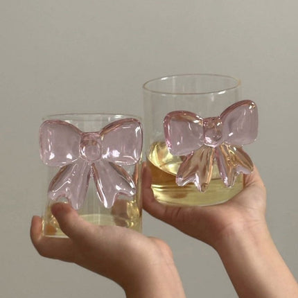 Handmade Cute Whimsical Bowknot Cup Set of 2 Pcs, Tumbler Glass