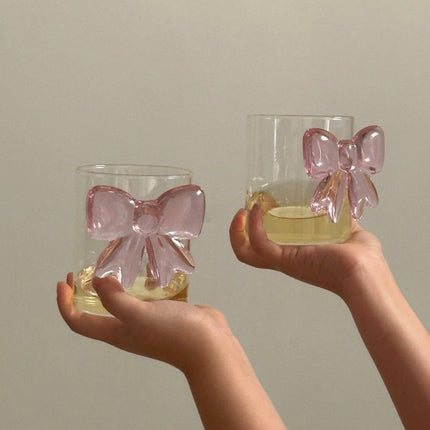 Handmade Cute Whimsical Bowknot Cup Set of 2 Pcs, Tumbler Glass