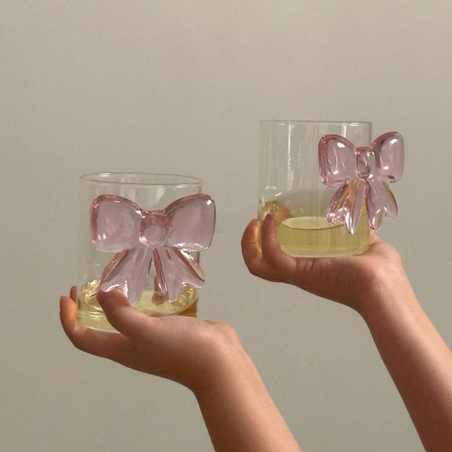 Handmade Cute Whimsical Bowknot Cup Set of 2 Pcs, Tumbler Glass