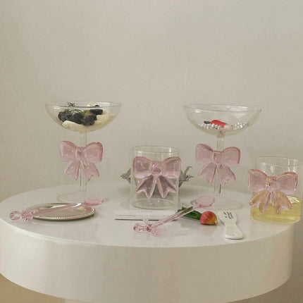 Handmade Cute Whimsical Bowknot Cup Set of 2 Pcs, Tumbler Glass