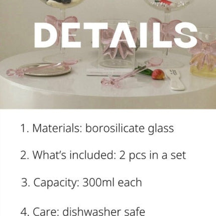 Handmade Cute Whimsical Bowknot Cup Set of 2 Pcs, Tumbler Glass