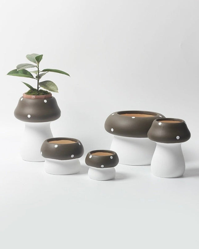 Handmade Cute Whimsical Ceramic Mushrrom Plant Flower Pot for Indoor /