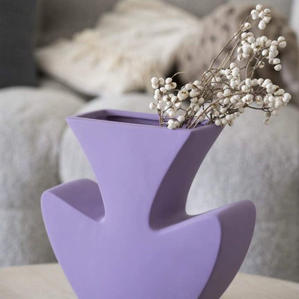 Handmade Memphis Funky Lavender Ceramic Vase, Decorative Flower Vessel