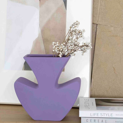 Handmade Memphis Funky Lavender Ceramic Vase, Decorative Flower Vessel