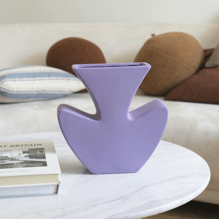 Handmade Memphis Funky Lavender Ceramic Vase, Decorative Flower Vessel
