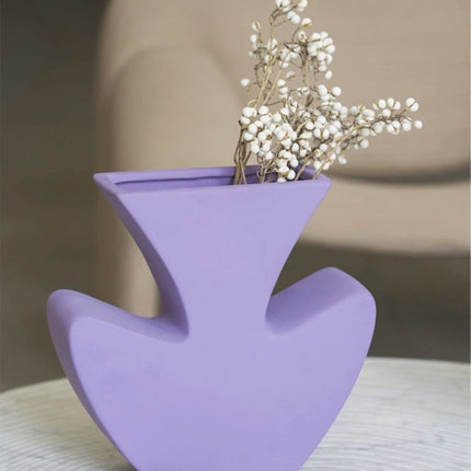 Handmade Memphis Funky Lavender Ceramic Vase, Decorative Flower Vessel