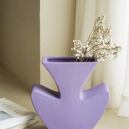 Handmade Memphis Funky Lavender Ceramic Vase, Decorative Flower Vessel