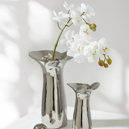 Handmade Modern Silver Bloom Vase, Ceramic Botanica Centrepiece Vase