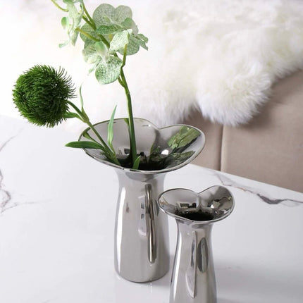 Handmade Modern Silver Bloom Vase, Ceramic Botanica Centrepiece Vase