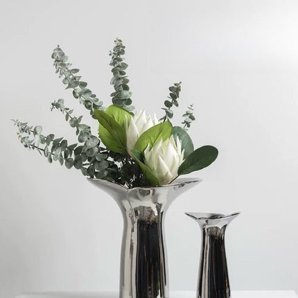 Handmade Modern Silver Bloom Vase, Ceramic Botanica Centrepiece Vase