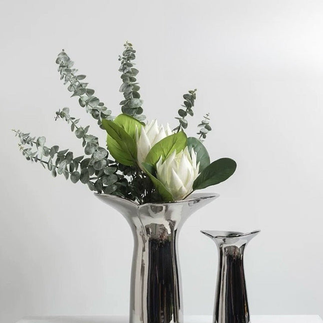 Handmade Modern Silver Bloom Vase, Ceramic Botanica Centrepiece Vase