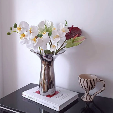 Handmade Modern Silver Bloom Vase, Ceramic Botanica Centrepiece Vase