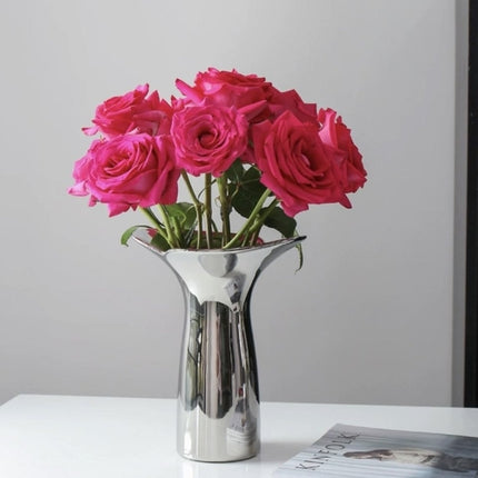 Handmade Modern Silver Bloom Vase, Ceramic Botanica Centrepiece Vase
